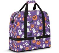 Halloween Ghosts Pumpkins Travel Duffle Bag for Women Men Weekend Overnight Bags Foldable Wet Seperated 47 L Tote Bag for Sports Gym Yoga