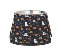 Halloween Ghosts Pumpkins Trees Dog Raised Bowl, 540 ML Feeding Food Pet Bowl Stainless Steel Non-slip High Capacity Cat Bowl