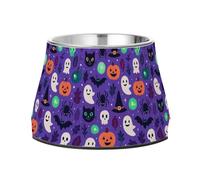 Halloween Ghosts Purple Bowls for Pets Non Slip Stainless Steel Metal Pets Bowls for Dogs Cats Rabbits Birds Comfort Feeding