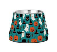 Halloween Ghosts Raised Pets Water Bowl Elevated Stainless Steel Water Food Bowl for Slow Feed Dogs Comfort Feeding