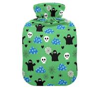 Halloween Ghosts Spiders Green Hot Water Bottle with Cover for Pain Relief Heating Bag for Sore Muscles, 1L
