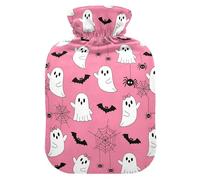 Halloween Ghosts Spiders Pink Hot Water Bottle with Cover for Pain Relief Bed Warmer Hot Water for Neck and Shoulder Pain, 1L