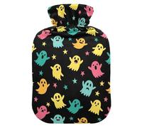 Halloween Ghosts Stars Black Hot Water Bottle with Cover for Pain Relief Heating Bag for Pregnant Women, 2L