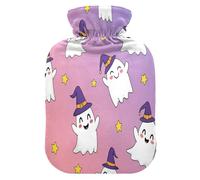 Halloween Ghosts Stars Pink Hot Water Bottle with Cover for Pain Relief Water Heating Pad for Back Pain, 1L