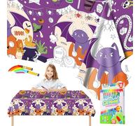 Halloween Giant Colouring Table Cloths for Kids,Halloween Party Tablecloth Colouring Poster with 18 Paint Pens,47x71inch Colour in Table Cloth Drawing Paper Roll Table Cover Colouring Sheet for Kids