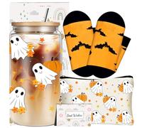 Halloween Gifts for Women, Cute Halloween Boo Birthday Gifts Set for Sister Friends Teacher, Boo Basket Stuffers with 16 oz Glass Cups
