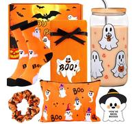 Halloween Gifts Set 5 Pcs Boo Baskets Gifts for Women Teen Girls with Halloween Cup Socks Keychain Cute Boo Basket Stuffers for Women Girlfriend
