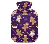Halloween Gingerbread Witch Hat Hot Water Bottle with Cover for Pain Relief Heating Bottles for Headaches, 1L