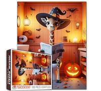 Halloween Giraffe Witch Hat Jigsaw Puzzle for Adults 1000 Piece Funny Animal on Toilet Bathroom Puzzle with Pumpkins Spiders Bats Cozy Haunted House Decor Puzzles for Families Activity