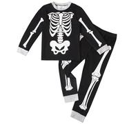 Halloween Girls Pyjamas Cotton Long Sleeve Pjs Skeleton Ghost Pumpkin Outfit Polyester Crewneck Sleepwear Fun Loungewear Jack Skellington Print For Boys Unisex Wear Black