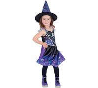 Smiffys Starry Night Witch Costume Dress & Hat, Halloween Child Fancy Dress, Witch Dress Up Costumes