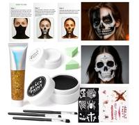 Halloween Glam Skeleton Makeup Kit - Lictin Complete Skeleton/Skull Face Paint with Gold Glitter Gel, Professional Skull SFX Make Up Kit for Halloween, Costume, Cosplay, Carnivals for Adults & Kids