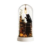 Halloween Glass Dome Miniature Scene Ambient Lamp, Charming Witch Pumpkin | Spooky Library Decor, Tabletop Party Light, Bedroom Ghost Figurines, Transparent LED Houses，A