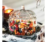 Halloween Glass Pumpkin Sweet Jar, Novelty Party Sweet Storage Pumpkin Shape Halloween Candy Jar with Lid