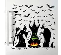 Halloween Glass Sticker Witch Cauldron Bat Scary Decoration