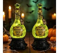 Halloween Glitter Globe Lamp, Lighted Witches' Brew Poison Bottle Glitter Globe Green Glow, Halloween Decor for Mantel Shelf Home Party Tabletop Display，2PC