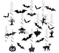 Halloween Glitter Spiral Pendant Flag Chandelier Decoration Set, 60 Pieces 3D Black Bat Wall Stickers, Wall Decoration Banner for Halloween Scary Party Haunted House Decoration