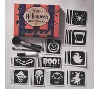 Halloween Glitter Tattoo Kit - Halloween Tattoos for kids, Halloween Glitter Tattoos, 40 Stencils, 6 Glitters, Glue & Brushes