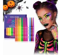 Halloween Glow Face Paint 12 Pack Neon Face Paint Pens | 12 Vibrant Colours UV Blacklight Effect Non Toxic Washable Quick Dry Safe Formula Kids Adults Festival Party Cosplay Makeup