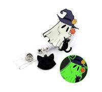 Halloween Glow in The Dark Badge Reel Retractable with ID Clip Ghost Black Cat Luminous Badge Clip for Holiday Nurses Nursing Students Teachers Office