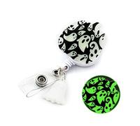 Halloween Glow in The Dark Badge Reel Retractable with ID Clip Ghost Pumpkin Luminous Badge Clip for Holiday Nurses Nursing Students Teachers Office