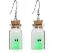 Halloween Glow-in-the-Dark Ghost Bottle Necklace,Ghost Earring,Ghost in A Bottle Pendant Necklace Earrings,Cute Halloween Ghost Charms Decor,Gifts for Women (Ghost Earrings *1)