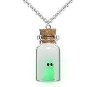 Halloween Glow-in-the-Dark Ghost Bottle Necklace,Ghost Earring,Ghost in A Bottle Pendant Necklace Earrings,Cute Halloween Ghost Charms Decor,Gifts for Women (Ghost Necklace *1)