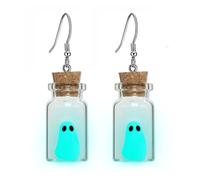 Halloween Glow-in-the-Dark Ghost-in-a-Bottle Earrings - Spooky Blue Charm Pendant, Unique Tiny Ghost Design for Women’s Halloween Gifting