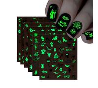 Halloween Glow in The Dark Nail Art Stickers Decals Self-Adhesive Spider Pumpkin Ghost Web Skull Bat Nail Stickers & Decals, Halloween Nail Stickers for Nail Art Design Decoration Accessories (6PCS)