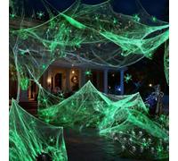 Halloween Glow in the Dark Spider Webs with 50 Fake Spiders for Indoor and Outdoor Decoration, Stretchable Cobwebs to Enhance Spooky Atmosphere at Parties and Haunted Houses