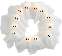 Halloween Glowing Ghost Wreath with 12 Led Light Up White Ghosts for Front Door, Spooky Hanging Luminous Garland Decoration for Indoor Outdoor Party Decor, Lit Festive Door Sign