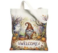 Halloween Gnome Autumn Forest Canvas Tote Bag 13x15 Inch, Orange, 13x15