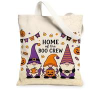 Halloween Gnome Boo Crew Quote Gnomes Canvas Tote Bag 13x15 Inch