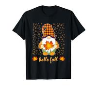 Halloween Gnome Holding Fall Maple Leaf Autumn Hello Fall Value Graphic T-Shirt