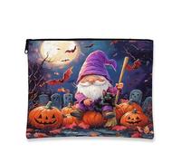 Halloween Gnome Makeup Bag, Spooky Vintage Witch Cosmetic Travel Pouch for Women, Portable Canvas Zipper Organizer 7x9 Inch