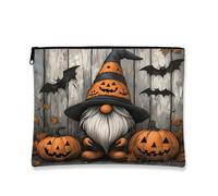 Halloween Gnome Makeup Bag, Vintage Pumpkin Cosmetic Travel Pouch for Women, Portable Canvas Zipper Organizer, Autumn Festival Toiletry Bag 7x9 Inch