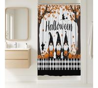 Halloween Gnome Shower Curtain, Black Orange White Pumpkin Bathroom Decor, Autumn Seasonal Modern Farmhouse Waterproof Fabric Shower Curtain with Hooks 36x72 Inch