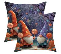 Halloween Gnome Throw Pillow Covers Set of 2, Orange and Violet Decorative Cushion Cases for Fall Home Decor, Spooky Sofa Bed Accessories 22x22 Inch