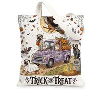 Halloween Gnome Truck Bullmastiffs Dog Canvas Tote Bag for Shopping 13 * 15, Fun Spooky Reusable Grocery Bag for Women, Scary Creepy Aesthetic Painting Gift Decor