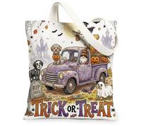 Halloween Gnome Truck Havanese Dog Canvas Tote Bag for Shopping 13 * 15, Fun Spooky Reusable Grocery Bag for Women, Scary Creepy Aesthetic Painting Gift Decor