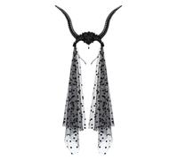 Halloween Goat Horns Hairband, Gothic Goat Horns Crowns Headband With Veil, Day Of The Dead Devil Horn Headpiece Halloween Costume For Girls, Black