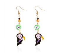 Halloween Gold Ghost Dangle Earrings for Women Acrylic Cute Weird Grim Reaper Drop Earrings Silver Crystal Beaded Earrings Gothic Jewelry Gifts, L, Acrylic, No Gemstone