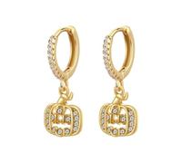 Halloween Gold Plated Huggie Drop Earrings Shiny Rhinestones Ghost Pumpkin Skull Bat Hoop Earrings Cute Funny Halloween Jewelry Gift for Women, S, Zinc, No Gemstone
