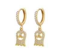 Halloween Gold Plated Huggie Drop Earrings Shiny Rhinestones Ghost Pumpkin Skull Bat Hoop Earrings Cute Funny Halloween Jewelry Gift for Women, S, Zinc, No Gemstone