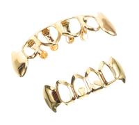 Halloween Golden Copper Hip Hop Vampire Tooth Grills for Performers | Upper and Bottom Set, Lightweight Shiny Decorative Jewelry for Club Cosplay Show