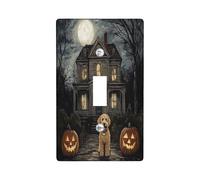 Halloween Golden Doodle Dog Decorative Light Switch Cover Plate 1 Gang Single Toggle, Scary Haunted Houses Electrical Faceplate for Kitchen Bathroom, Pet Switchcover Decor