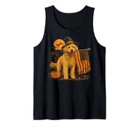 Halloween Golden Doodle Dog Vintage USA Flag Halloween Tank Top