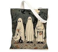 Halloween Goose Canvas Tote Bag for Shopping 13 * 15, Animal Holiday Ghosts Reusable Grocery Shoulder Cloth Bag for Women, Forest Painting Gift Decoration
