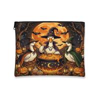 Halloween Goose Makeup Bag 7''x9'' for Travel Pouch, Vintage Poultry Witch Cauldron Toiletry Cosmetic Pouch for Women Gift, Scary Portable Canvas Zipper Organizer