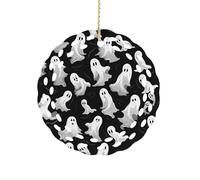 Halloween Goth Ceramic Christmas Ornaments 3 Inch Round Double-Sided Xmas Tree Decorations Pendant with Gold Ribbon for Home Holiday Decor, Gift for Family & Friends